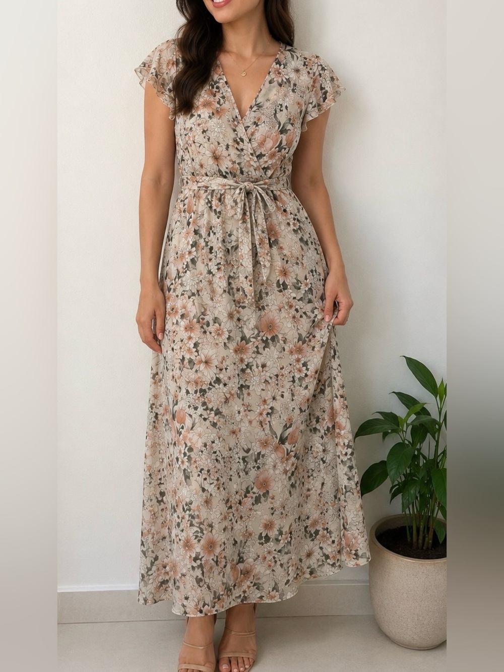 Kate and Lily Maxi Dress Summer Wrap V Neck Flounce Sleeves Flowy Size 6 Boho